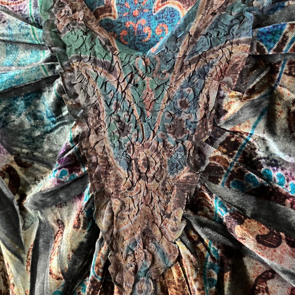 ONE WORLD Velour V-neck Top 2X Flare Sleeve Mixed Print Fairy Grunge Whimsigoth - Picture 8 of 12